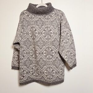 Vintage 70s 80s B. Altman Wool Fair Isle Turtleneck Sweater Gray Nordic Knit